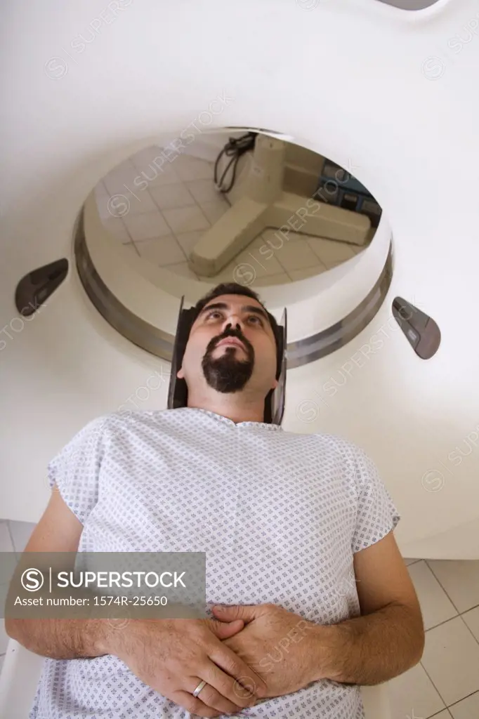 High angle view of a patient getting an MRI scan