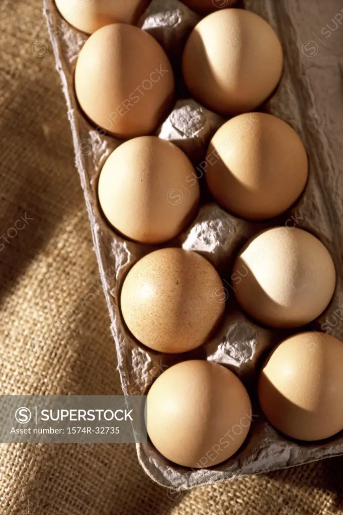 Close-up of eggs in an egg carton