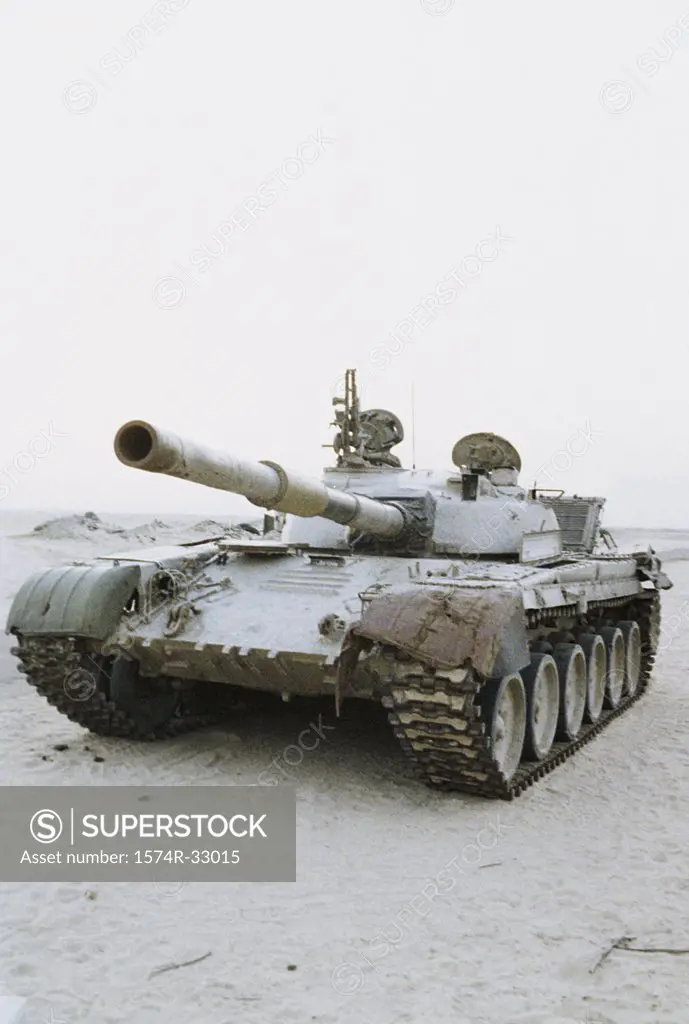 Military tank in a field, Iraqui T-72 Main Battle Tank