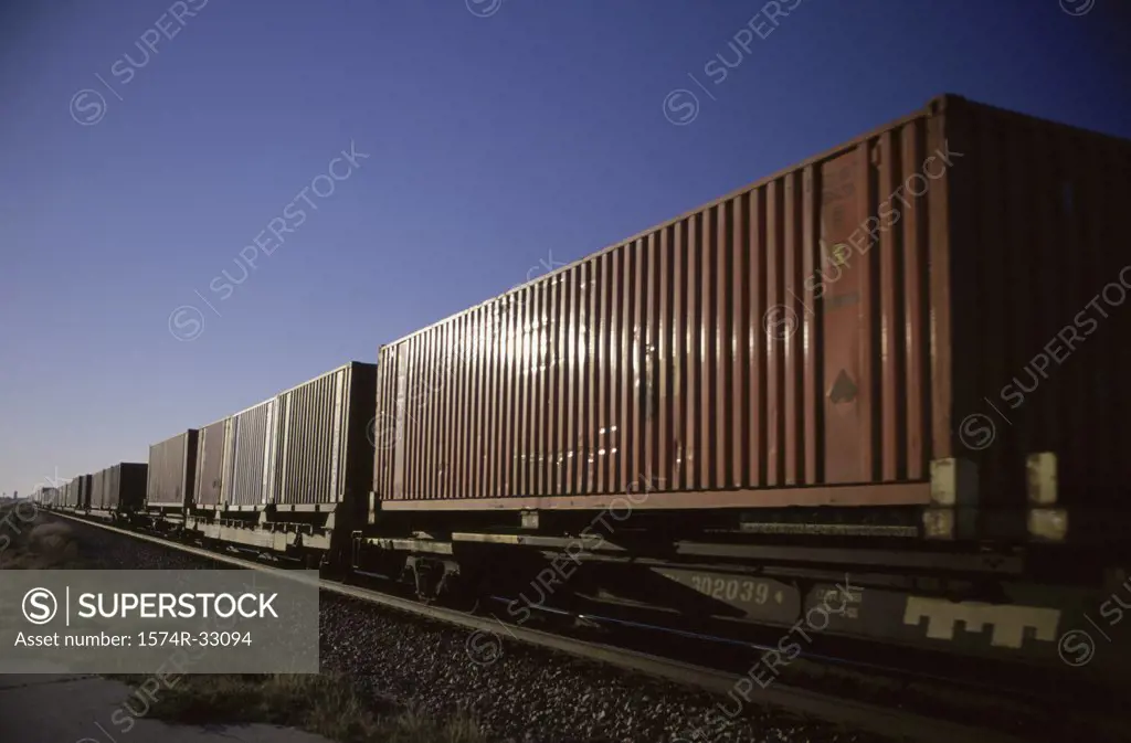 Freight train on a railroad track, Hall County, Nebraska, USA
