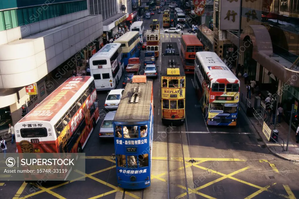 High angle view of traffic on a road, Hong Kong, China