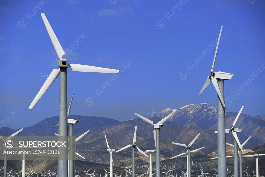 Array of wind turbines, Palm Springs, California, USA