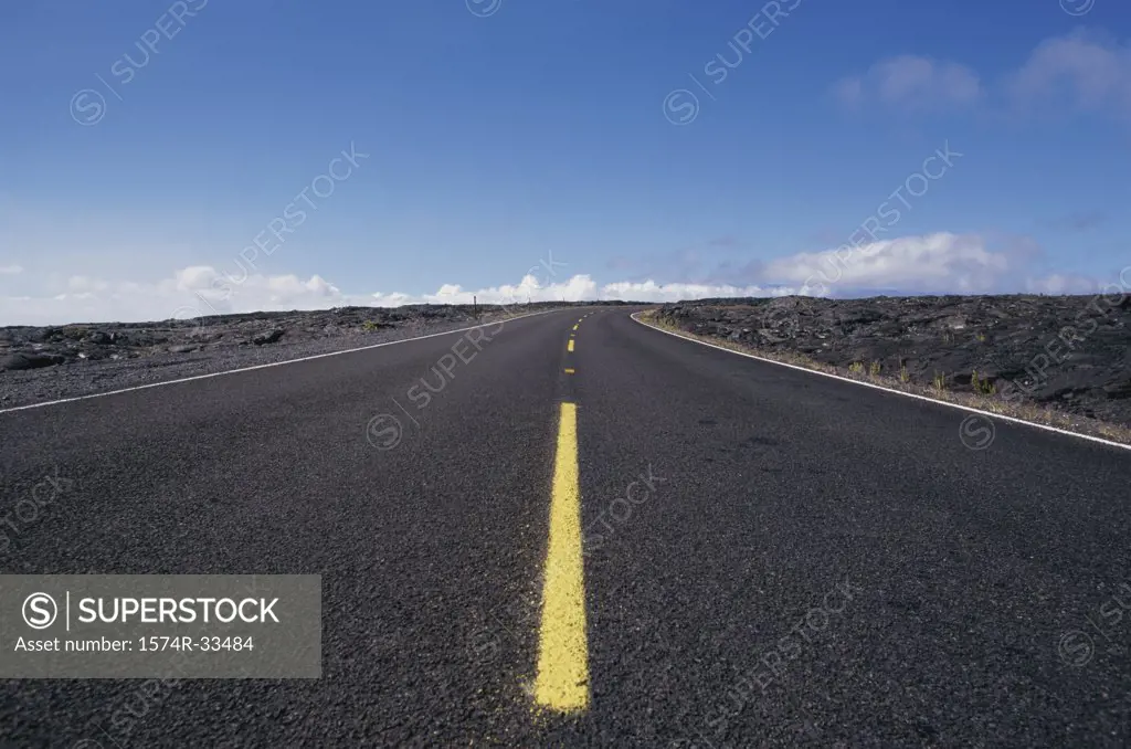 Road passing through a landscape, Hawaii Volcanoes National Park, Hawaii, USA