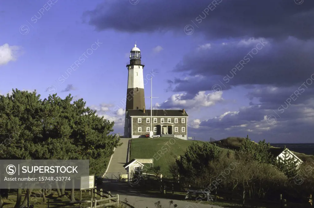 Lighthouse on the top of a hill, Montauk Point Lighthouse, Montauk Point, Long Island, New York State, USA