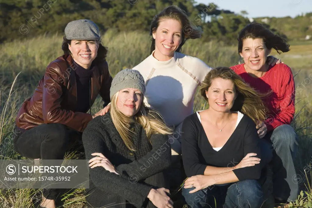 Portrait of five women on the beach