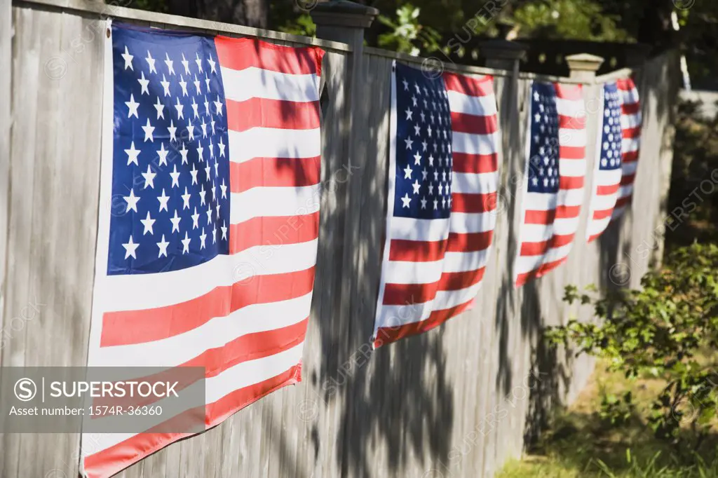 American flags hanging on a wall