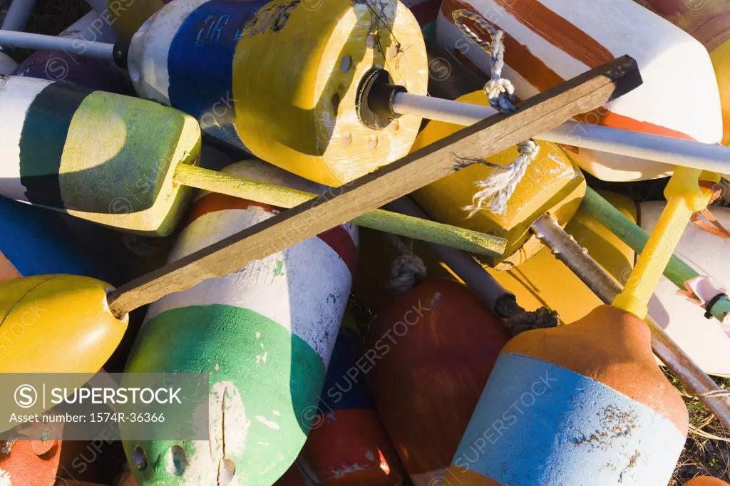 Close-up of lobster buoys