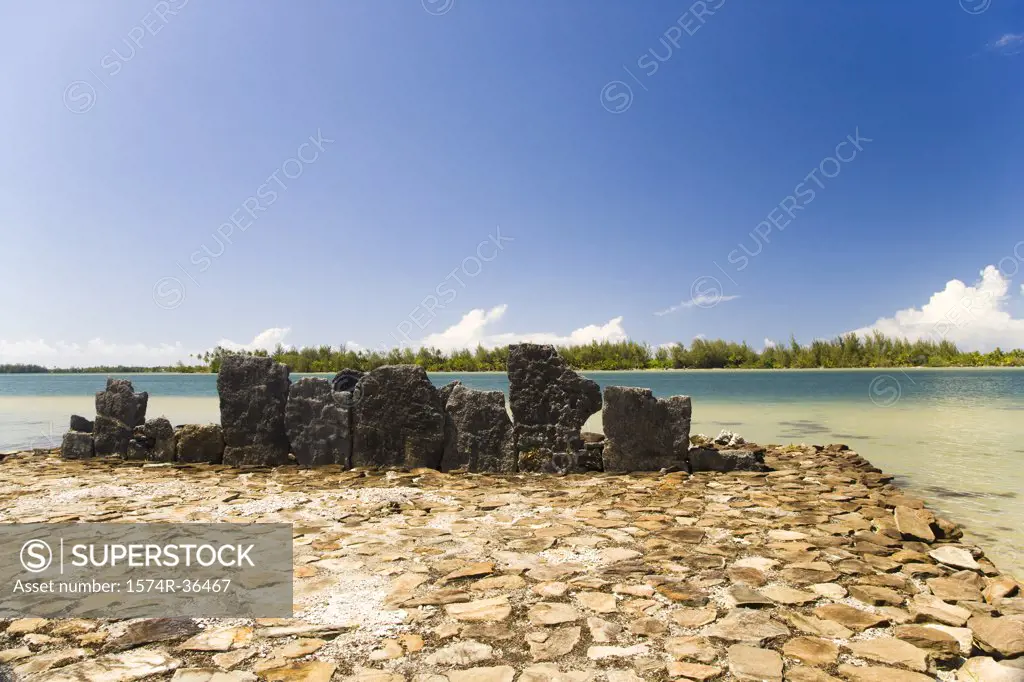 Ruins at an archaeological site, Huahine Island, Tahiti, French Polynesia