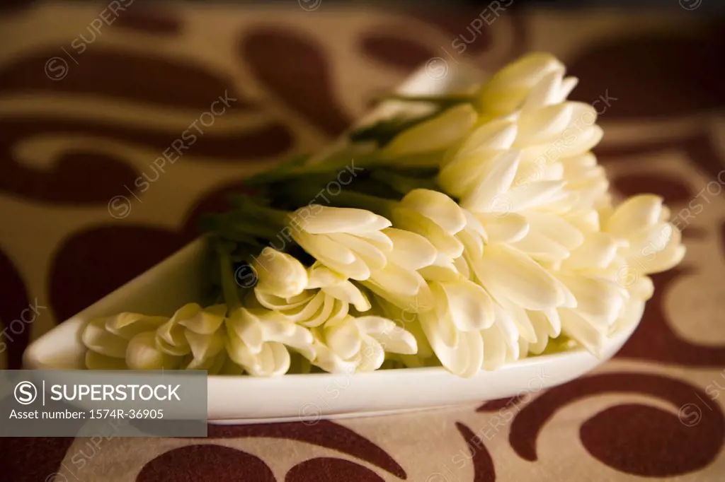 Flowers for aromatherapy in a tray, Papeete, Tahiti, French Polynesia