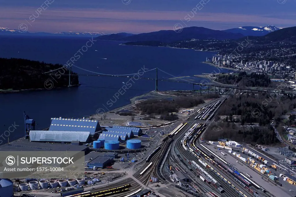 Aerial view of Calamity Point and the Lion´s Gate Bridge, Vancouver, British Columbia, Canada