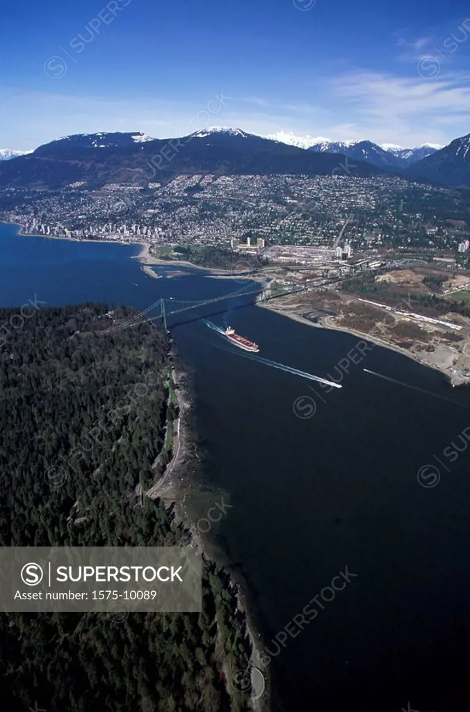aerial view of Lions Gate Bridge and the North Shore, Vancouver, British Columbia