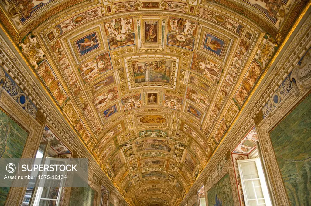 Italy, Rome, Vatican City. Hallway ceiling in the Vatican Museum