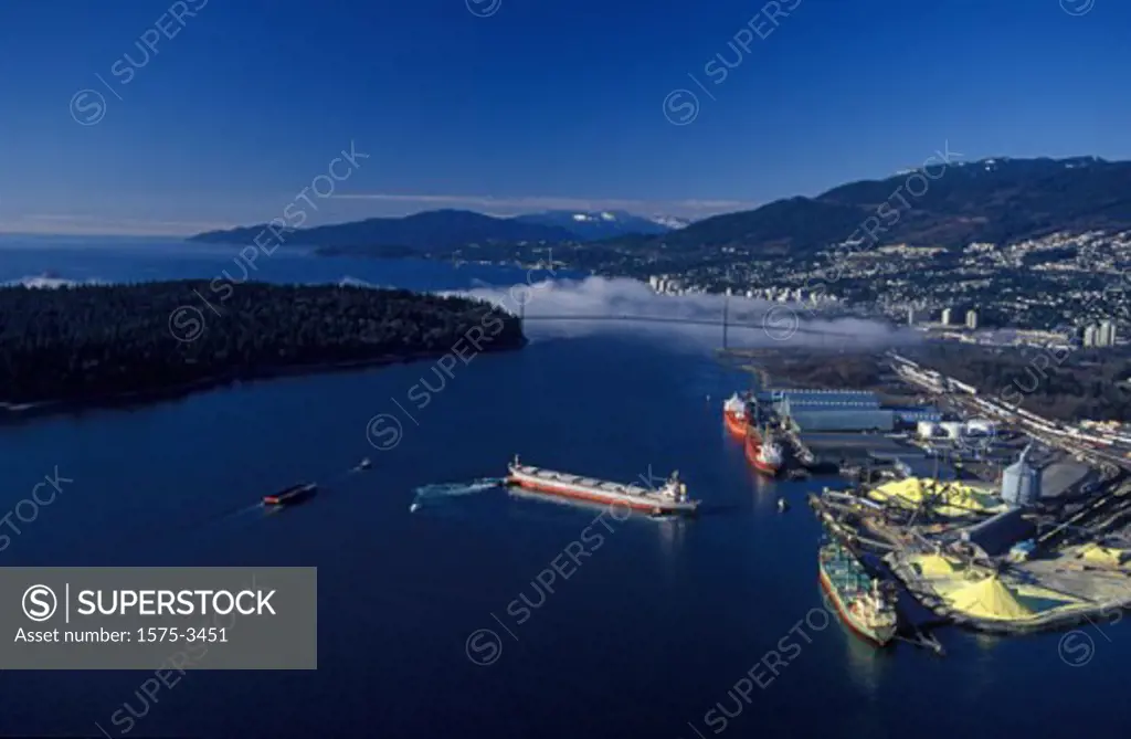Aerial view of North Vancouver and Lions Gate Bridge