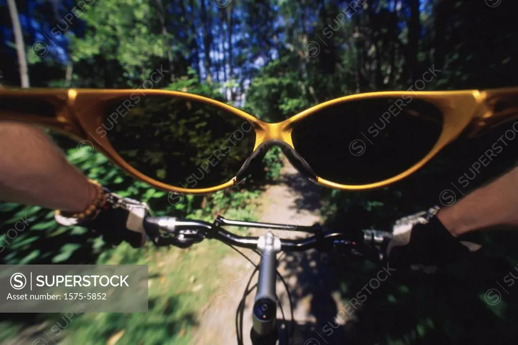 Mountain biking, looking through sunglasses
