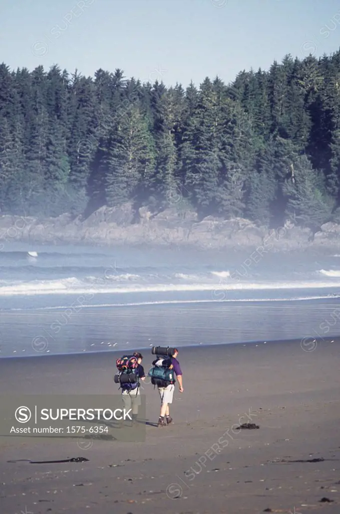 Hikers along West Coast Trail, Vancouver Island, BC