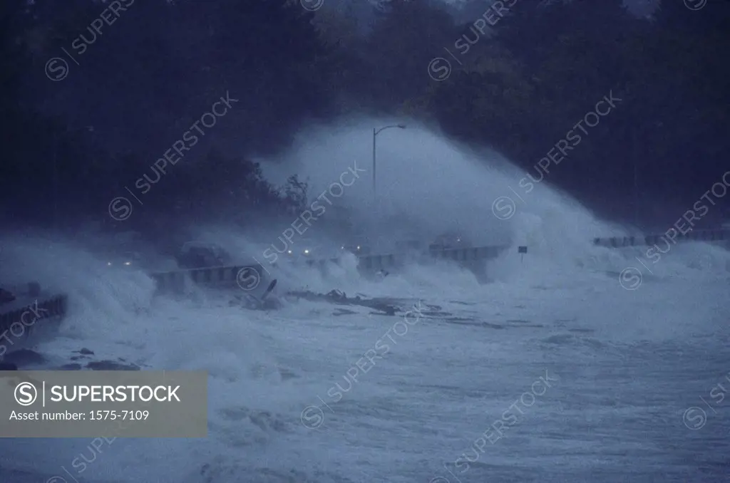 Waves crashing on shore durning storm, Victoria BC