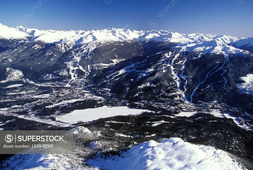 aerial view of Whistler and Blackcomb mountains, British Columbia