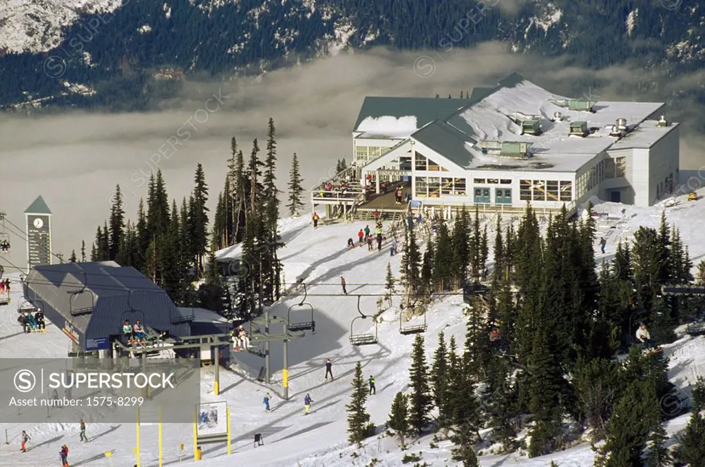 The Rendezvous, lifts and skiers, Blackcomb Mtn. Whistler, B.C.