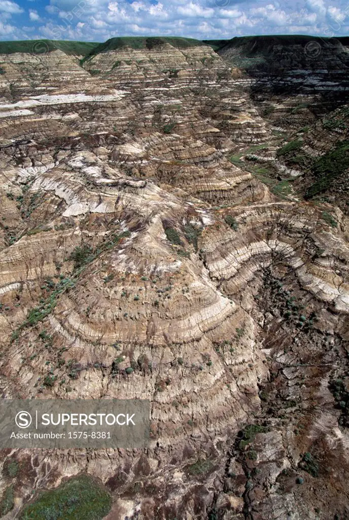 Aerial view of Alberta badlands, tyrell museum