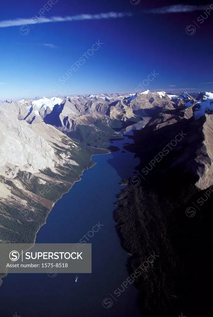 Aerial of Maligne Lake, Banff National Park, Alberta