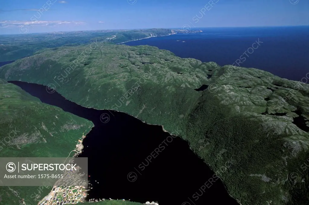 Aerial of Grey River, Newfoundland, Canada