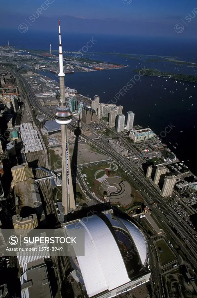 Aerial of Toronto, Skydome, CN Tower, Ontario, Canada