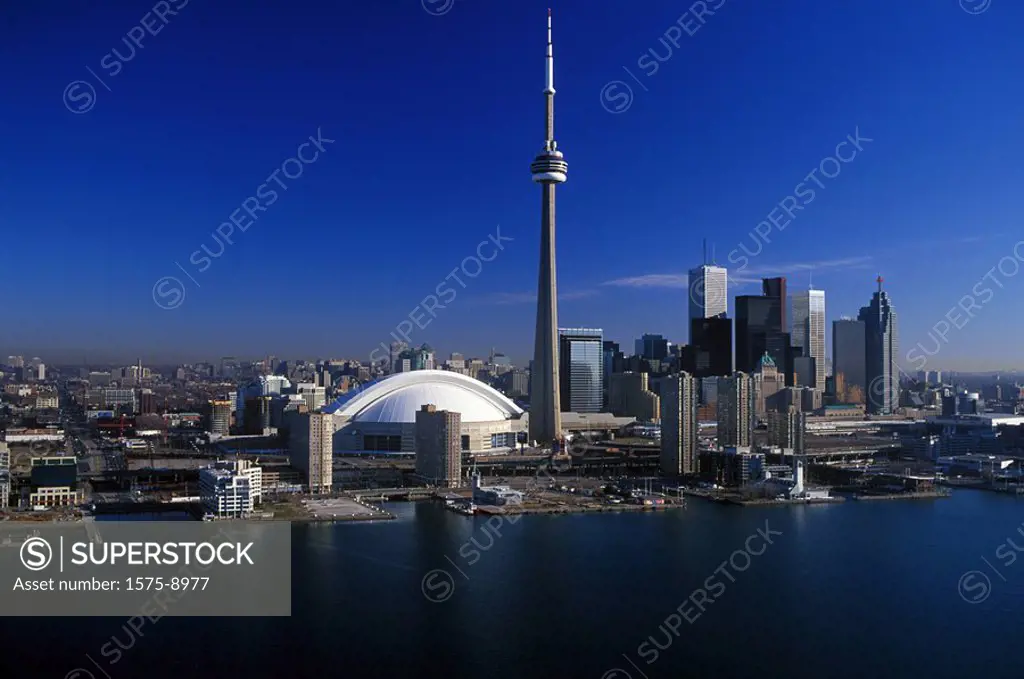 aerial, downtown skyline from harbour, Toronto, Ontario, Canada