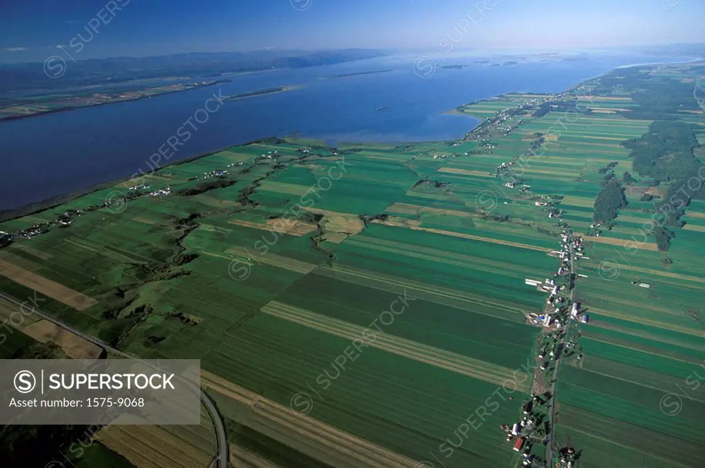 Aerial of farms in Quebec, Canada