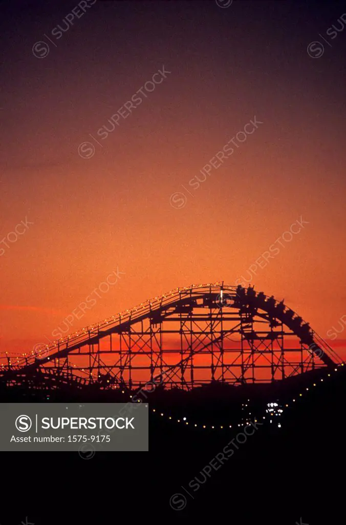 Roller coaster at the Pacific National Exhibition at dusk, Vancouver, British Columbia, Canada