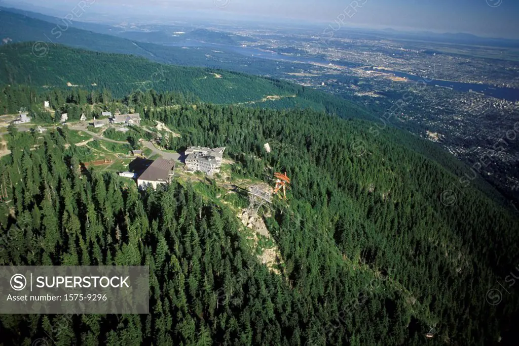 Aerial of Grouse Mountain, North Vancouver, British Columbia, Canada