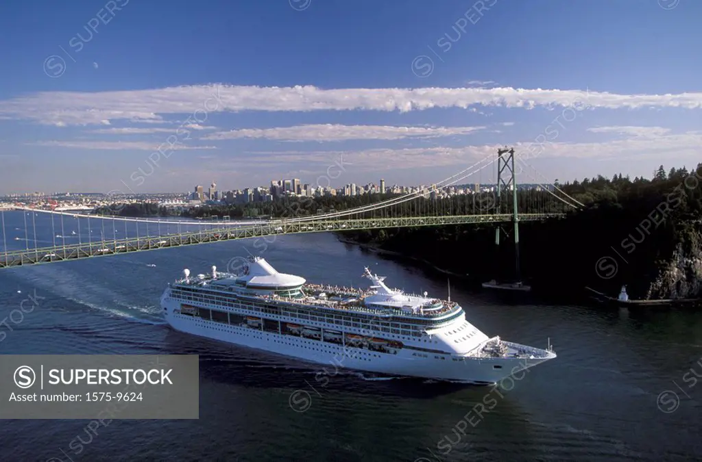 Cruise ship under the Lions Gate Bridge, Vancouver, British Columbia, Canada