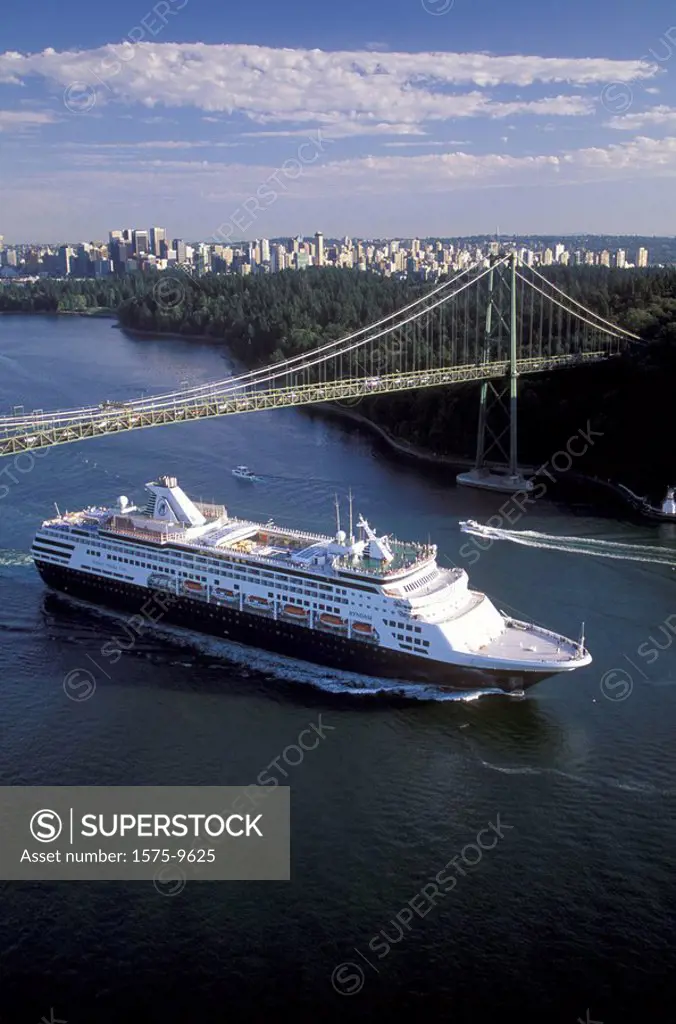 Cruise ship under the Lions Gate Bridge, Vancouver, British Columbia, Canada