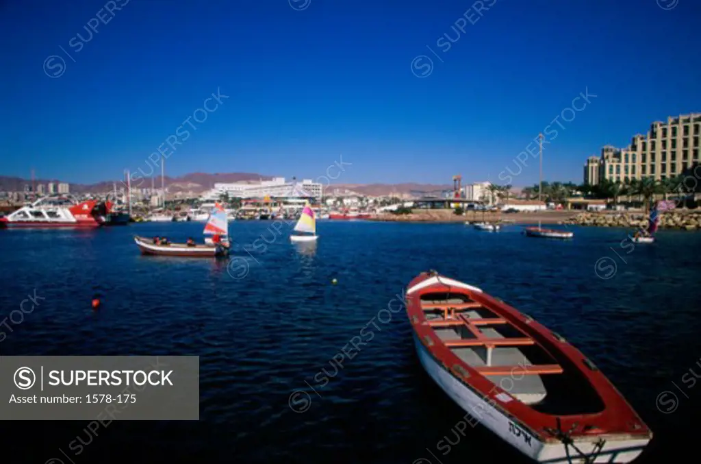 Boats in water, Eilat, Israel