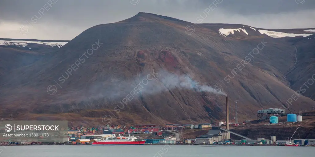 Town at waterfront, Longyearbyen, Svalbard Islands, Norway