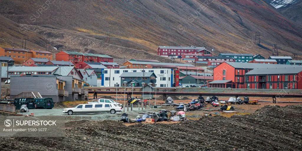 Town in a valley, Longyearbyen, Svalbard Islands, Norway