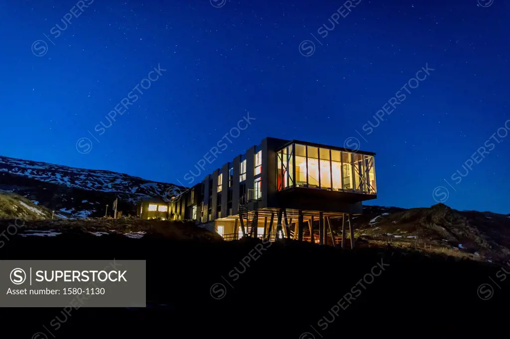Hotel ION at dusk, Nesjavellir Geothermal Power Station, Iceland