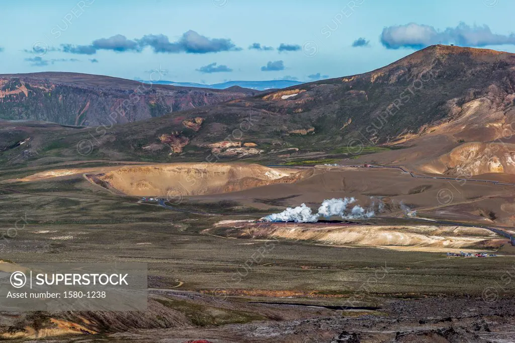 Viti explosion crater and steaming bore hole, Krafla, Iceland