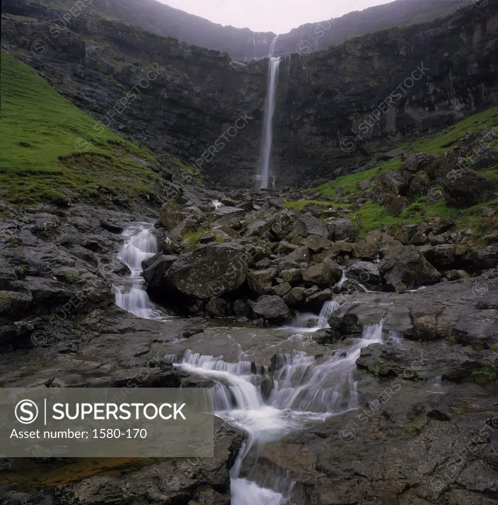 Water flowing through the rocks, Faroe Islands, Denmark