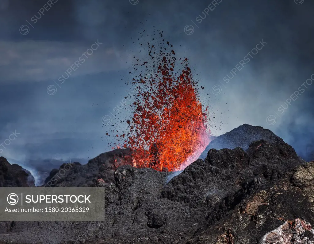 August 29, 2014, a fissure eruption started in Holuhraun at the northern end of a magma intrusion, which had moved progressively north, from the Bardarbunga volcano. Bardarbunga is a stratovolcano located under Vatnajokull, Icelands most extensive glacier. Picture date- Sept 2, 2014