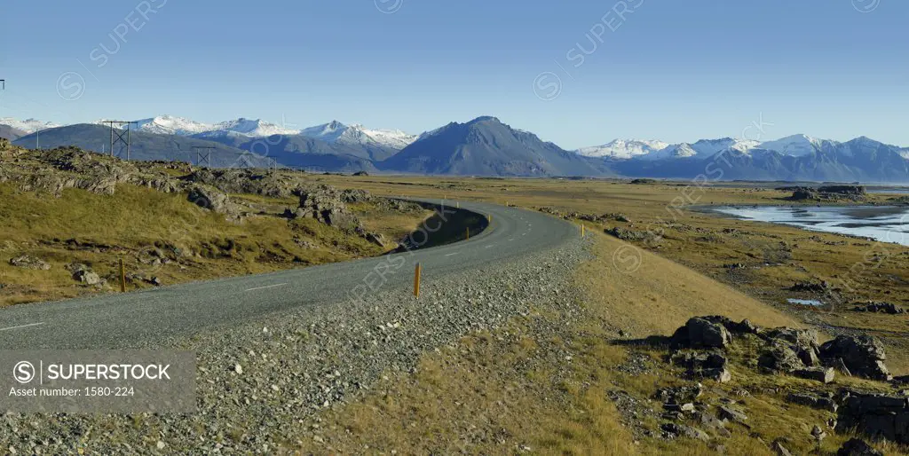 Highway passing through a landscape, Route 1, Papafjordur, Iceland
