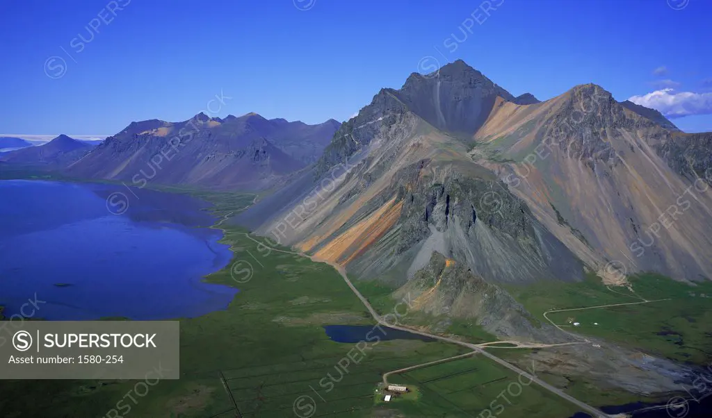 High angle view of a mountain range, Hvalsnes, Iceland