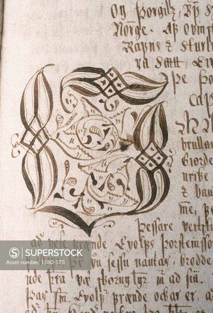 Iceland, Detail of Manuscript describing Sagas, written between 12th and 14th centuries
