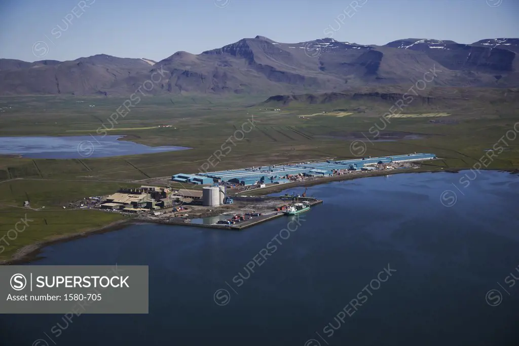 Aerial view of Nordural Aluminum Smelter, Hvalfjordur, Iceland