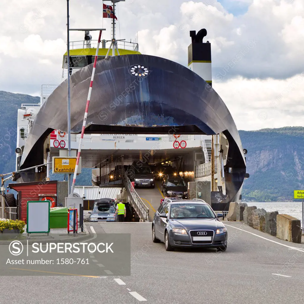 Norway, Cars exiting Utne Ferry