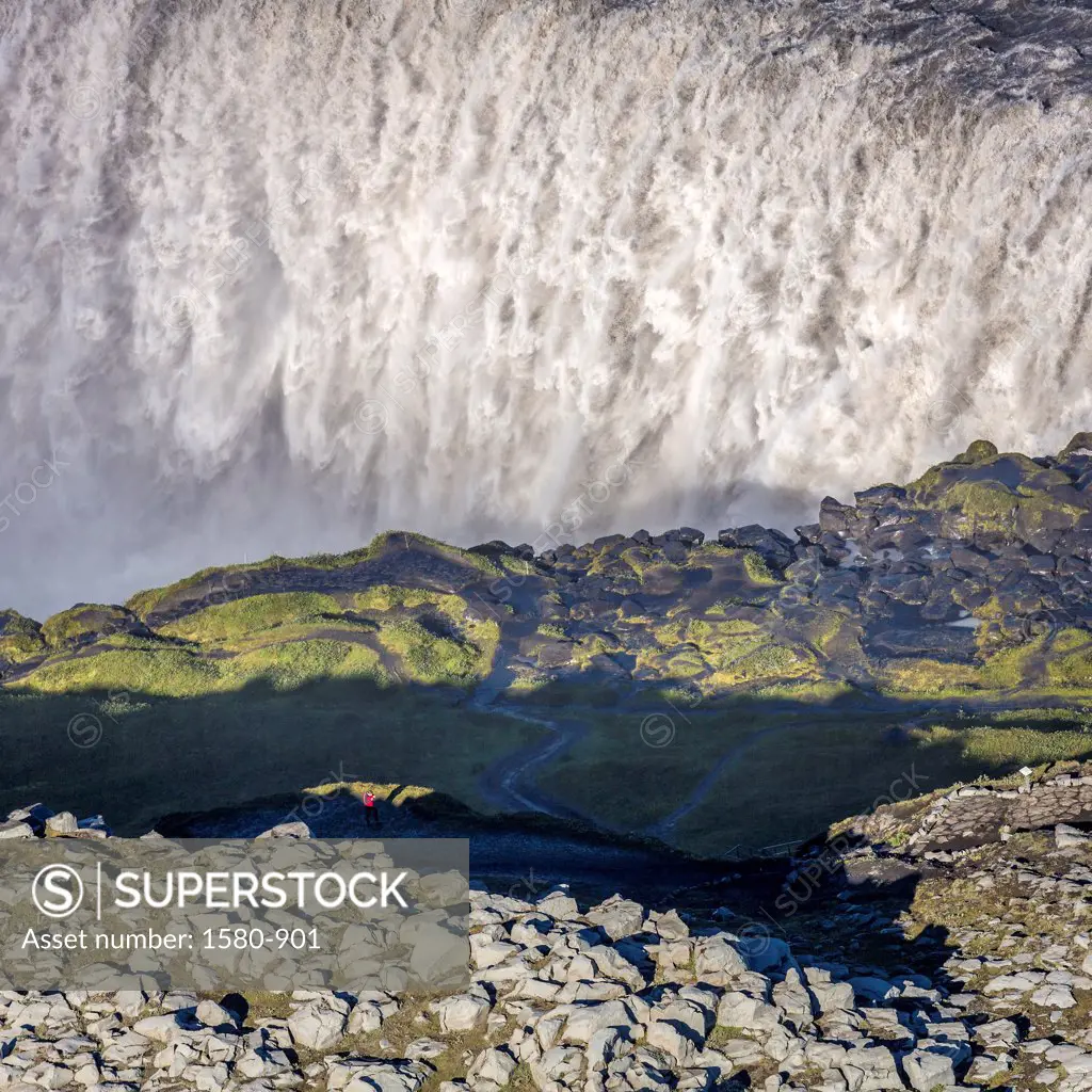 Iceland, Jokulsargljufur Canyon, Tourist by Dettifoss Waterfall
