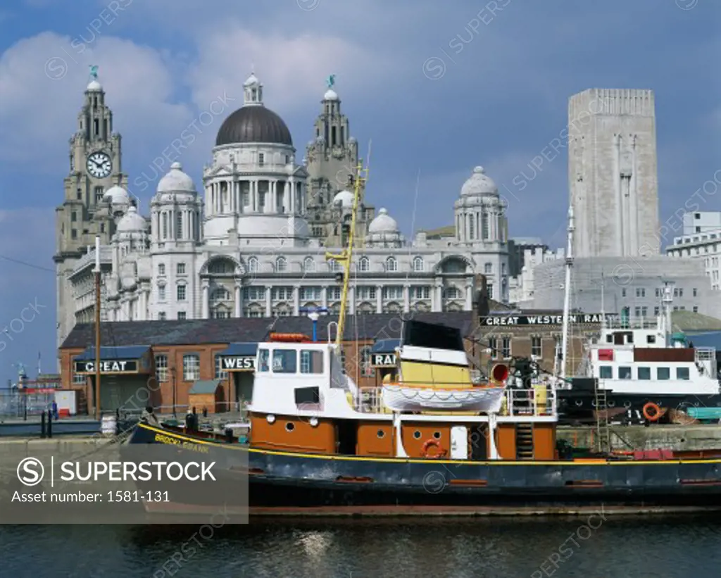 Ferry moored at a port, Liverpool, England