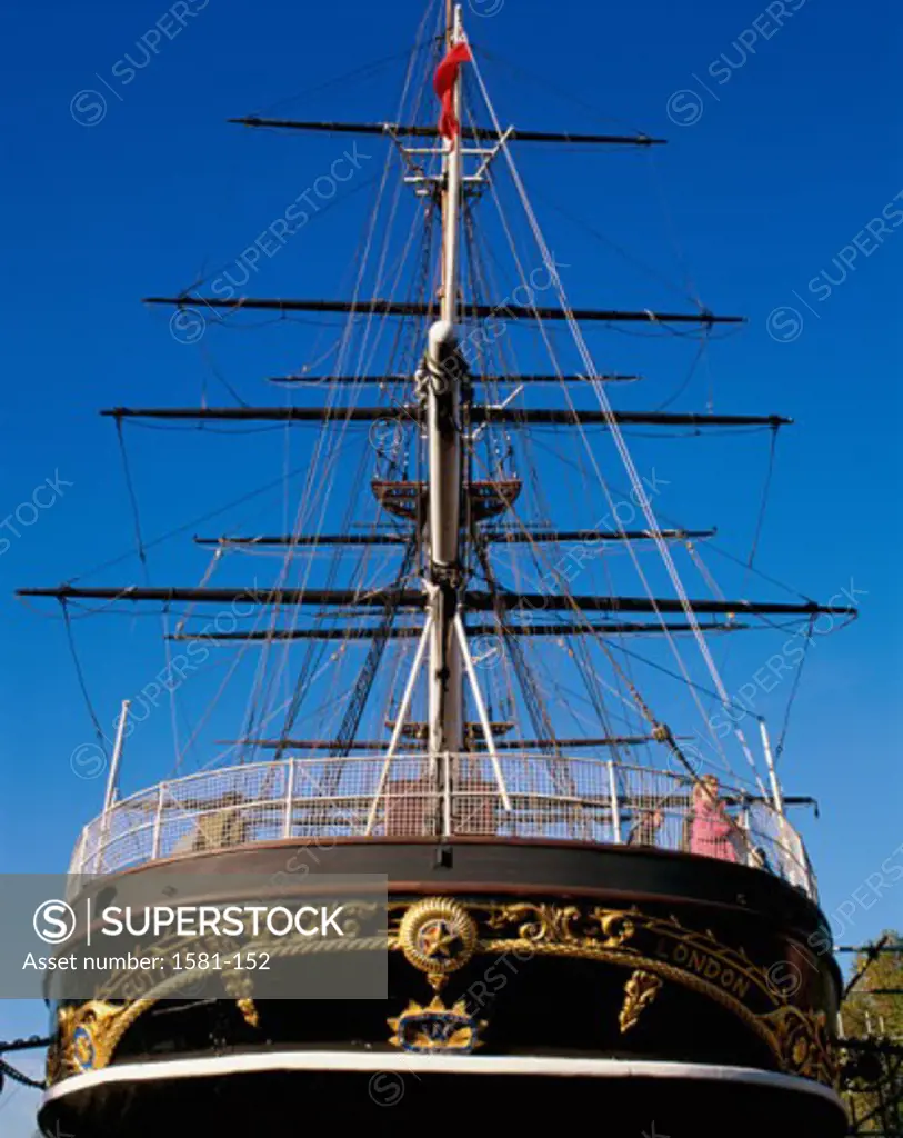 Low angle view of a sailing ship, Cutty Sark, Greenwich, England