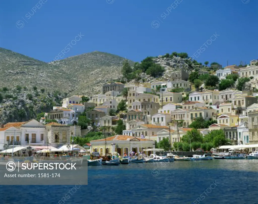 Buildings on the waterfront, Gialos, Symi, Dodecanese Islands, Greece