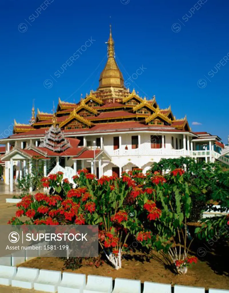 Garden in front of a pagoda, Phaung Daw Oo Pagoda, Inle Lake, Myanmar