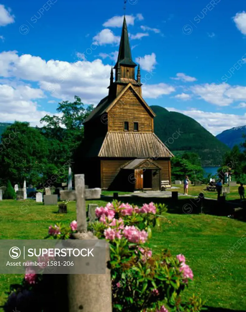 Facade of a church, Kaupanger Stave Church, Kaupanger, Norway